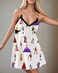 Women Music Theme Graffiti Satin Suspender Pajamas
