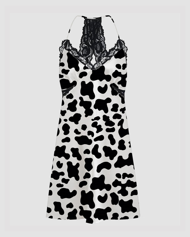 Women Music Theme Graffiti Satin Suspender Pajamas
