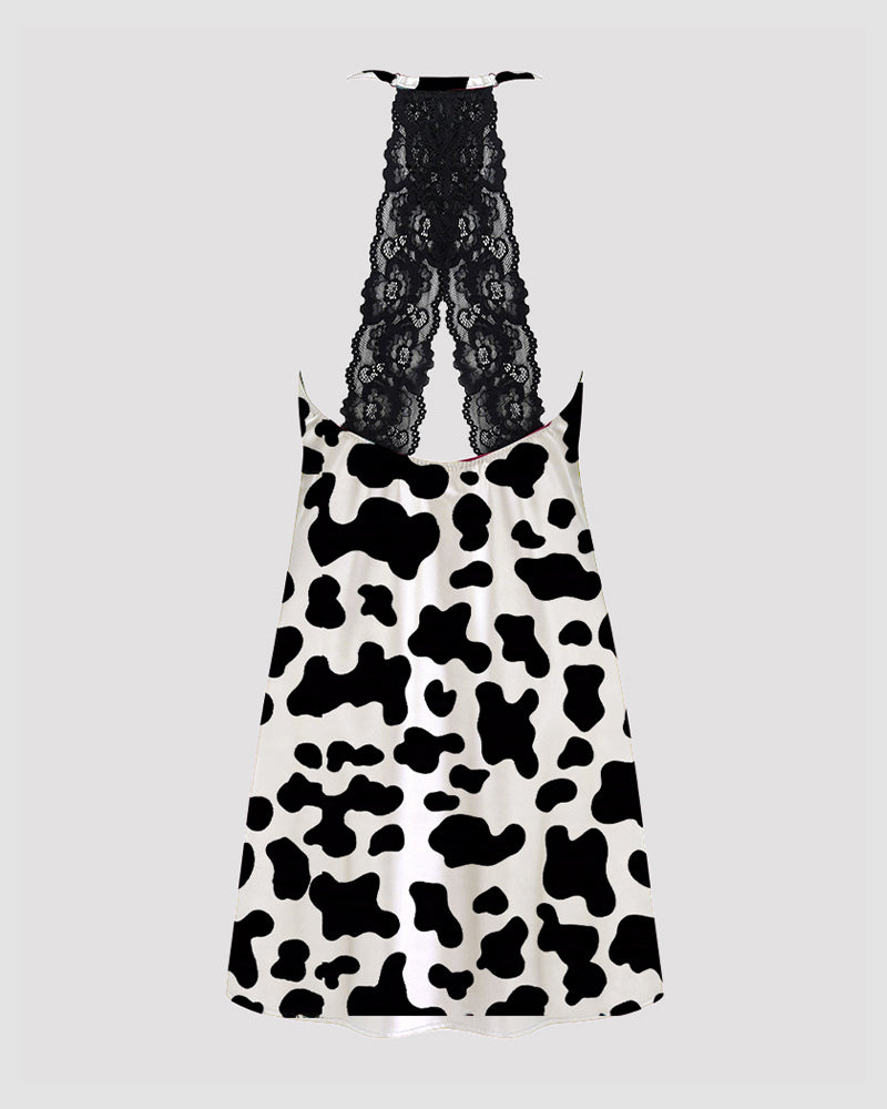 Women Music Theme Graffiti Satin Suspender Pajamas