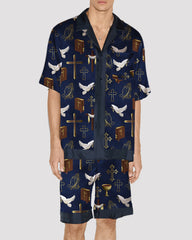 Men National Flag Pattern Satin Pajama Set