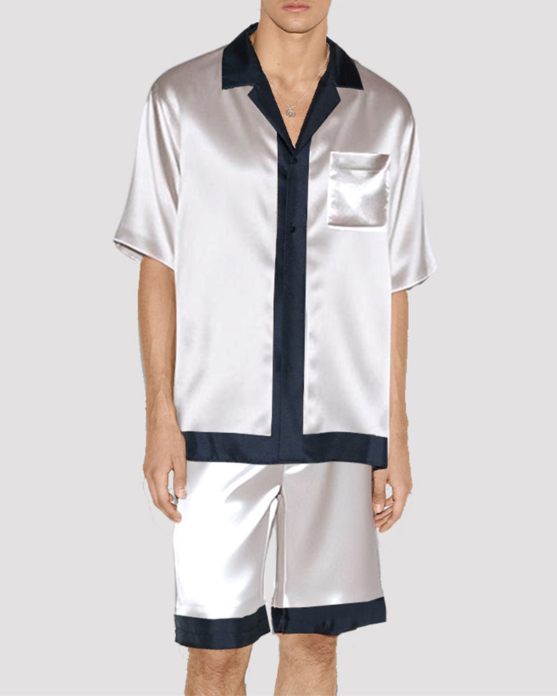 Men Color Dotted Stripes Satin Pajama Set