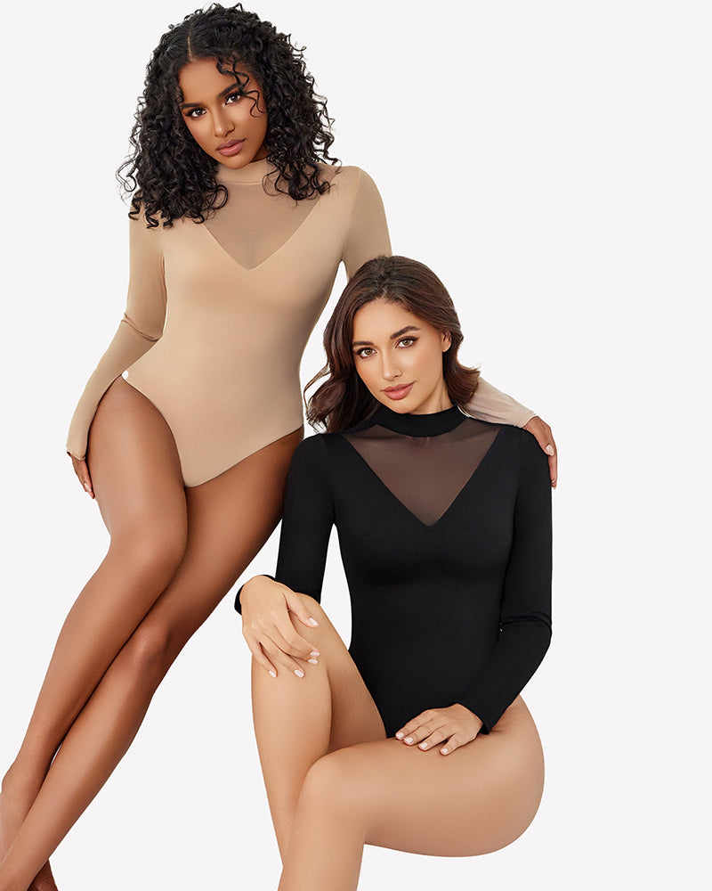 Long Sleeve Tops Mock Turtleneck Leotard
