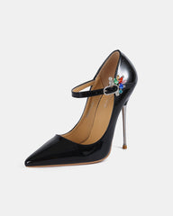 Rhinestone Buckle Strap Mary Jane Patent Stiletto Pump