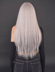 Long Straight Split Color Bangs Wig with Hair Net