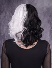 Short Wavy Bob Split Black White Yin Yang Wig
