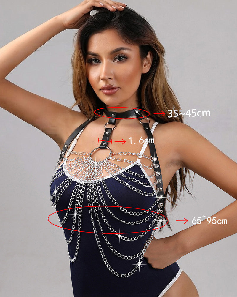 PU Leather Bra Harness Straps Chain
