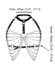 PU Leather Bra Harness Straps Chain