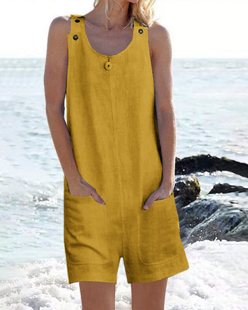 Pocket Buttons Shorts Jumpsuit