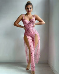 Floral Underwire Split Pleated Sleep Dress