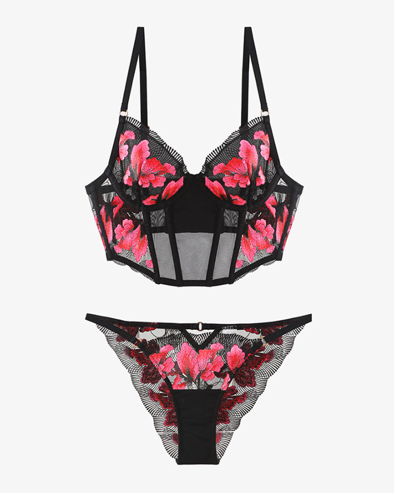 Embroidered Corset Bra and Panty 2 Sets