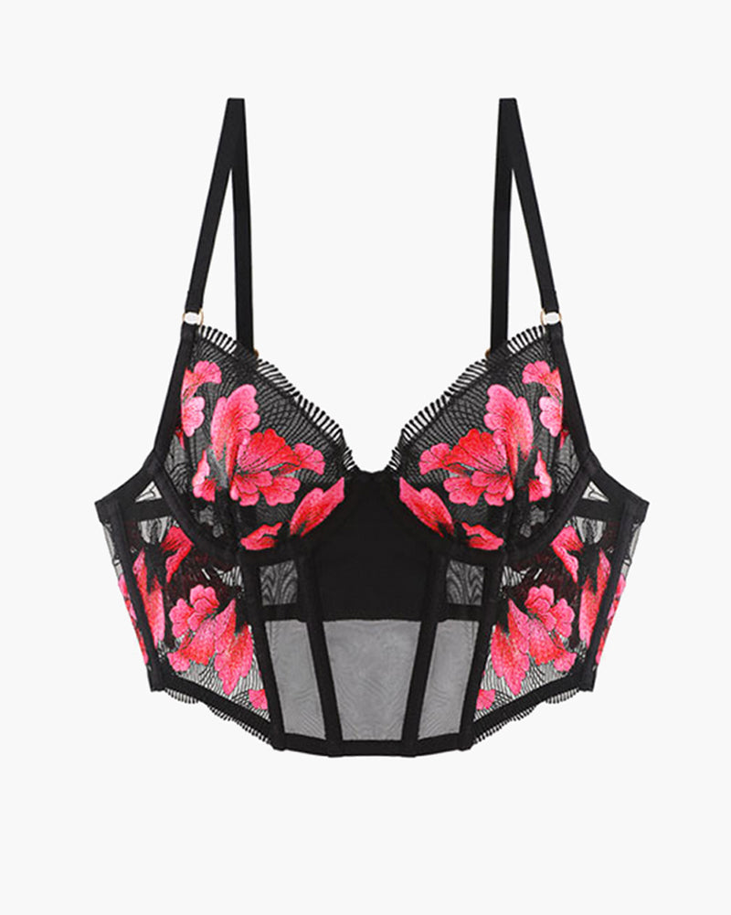 ⚡Flash Sale-【M】Pink Embroidered Corset Bra