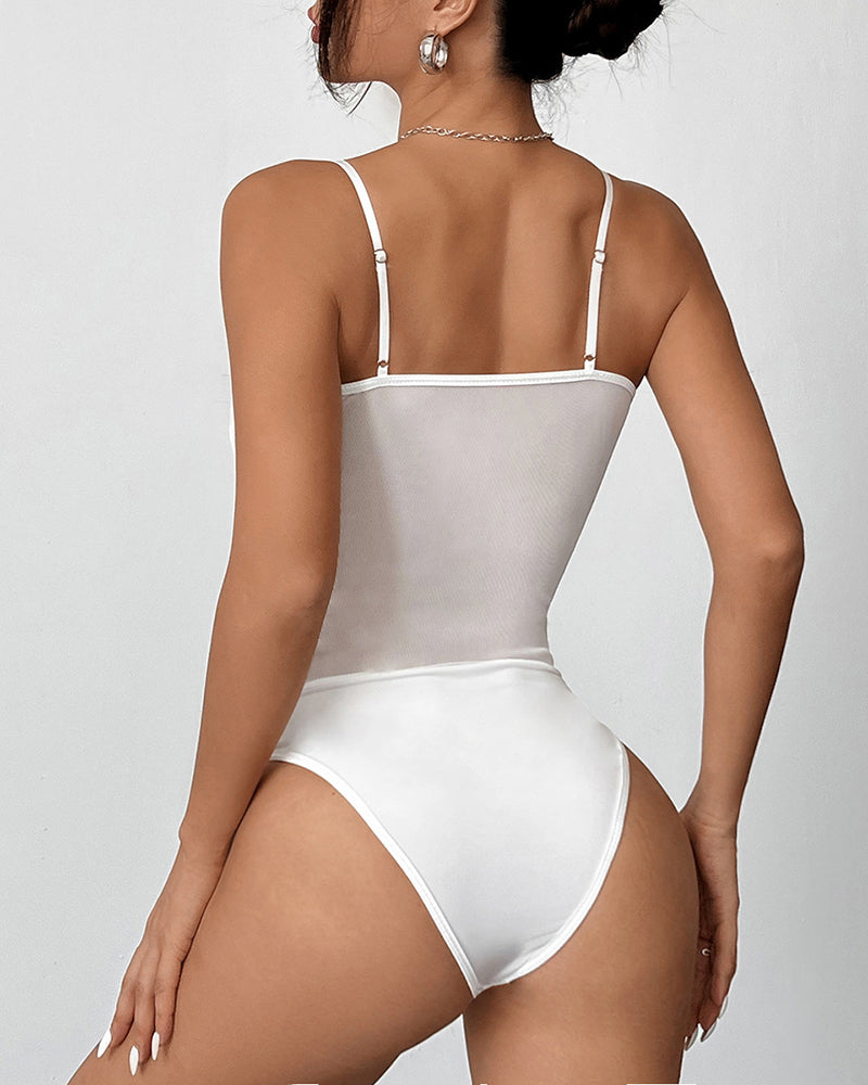 Mesh Cute Bow Lace Up Bodysuit