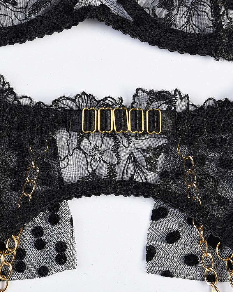 ⚡Flash Sale-Embroidered Lace Lingerie Set With Chain
