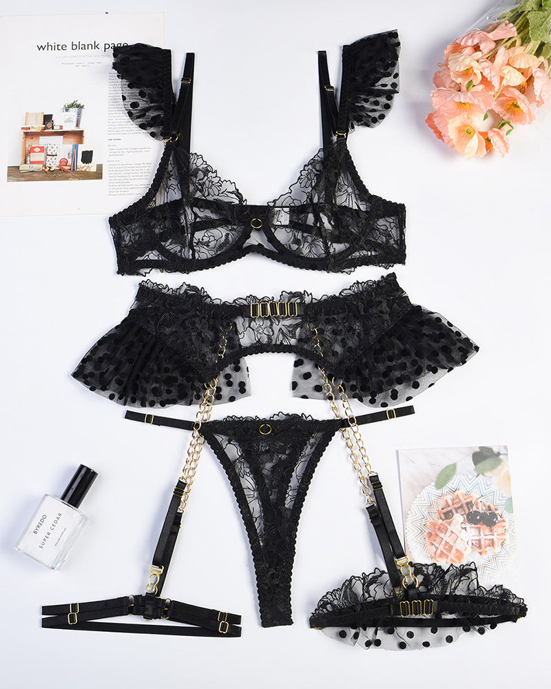 ⚡Flash Sale-Embroidered Lace Lingerie Set With Chain