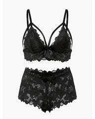 Floral Appliques Bow Knot Lace Bra & Panty Set