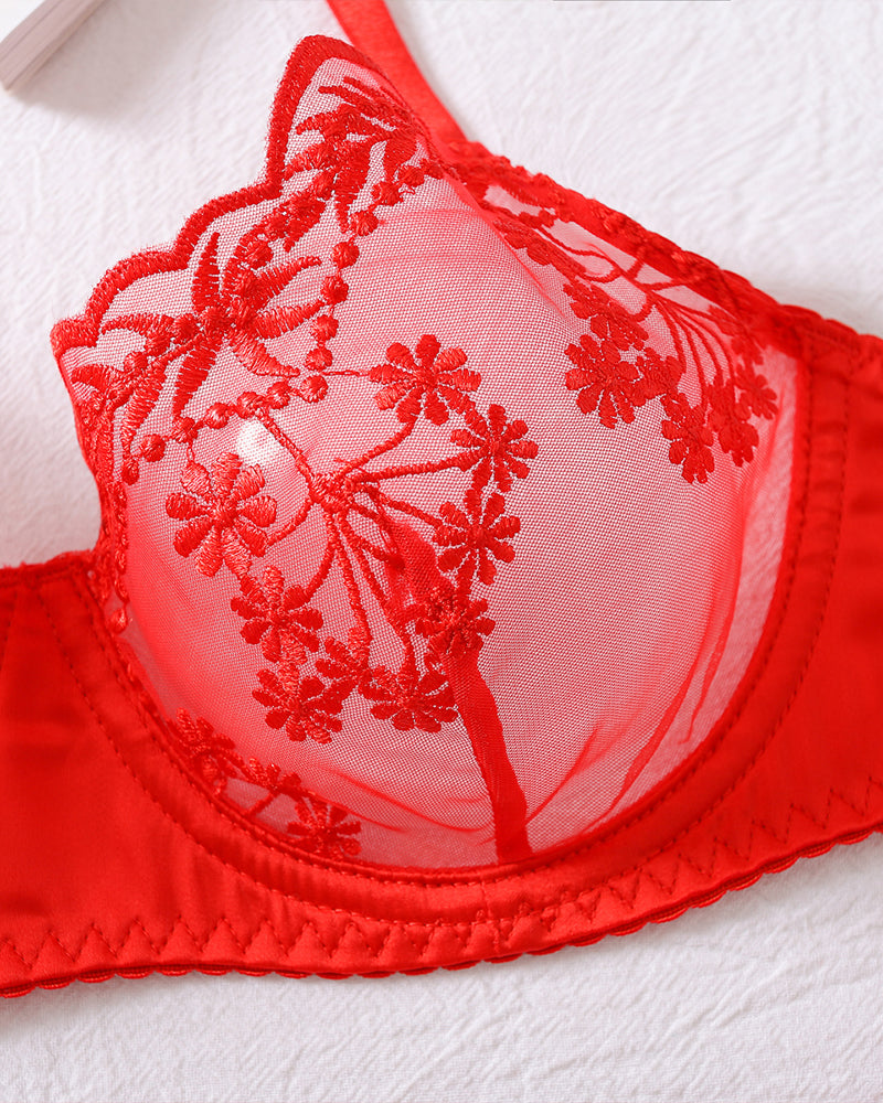 Embroidery Lace Garter Lingerie Set