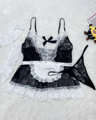 Plus Size Sheer Lace Patchwork Maid Set