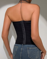 Strapless Tie Corset Top Steel Boned Bustier