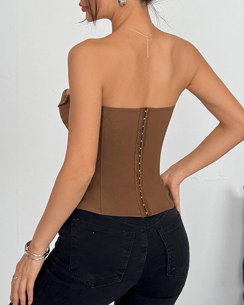 Strapless Tie Corset Top Steel Boned Bustier