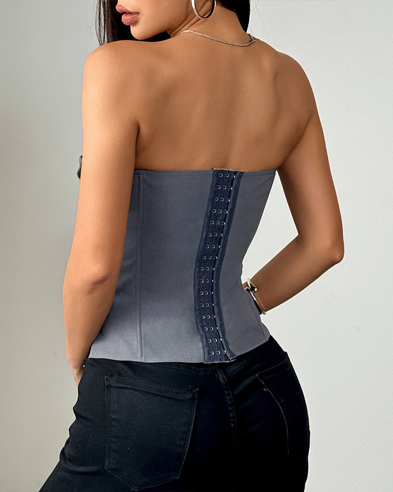 Strapless Tie Corset Top Steel Boned Bustier