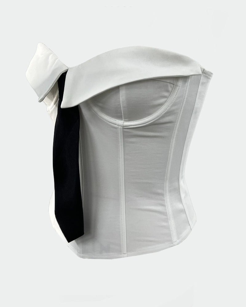 Strapless Tie Corset Top Steel Boned Bustier