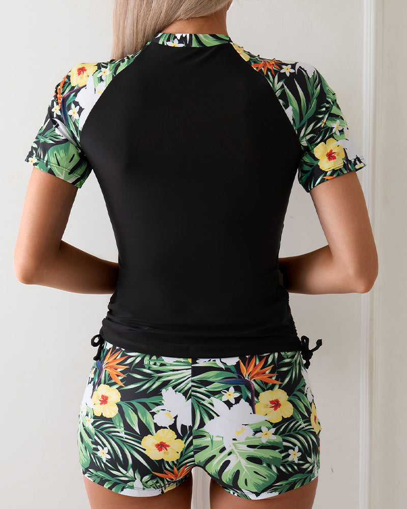 Tropical Plant Print Top & Shorts Set