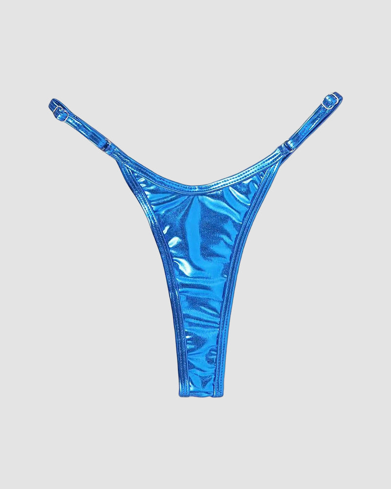 Metallic Faux Leather Adjustable Strappy Thong