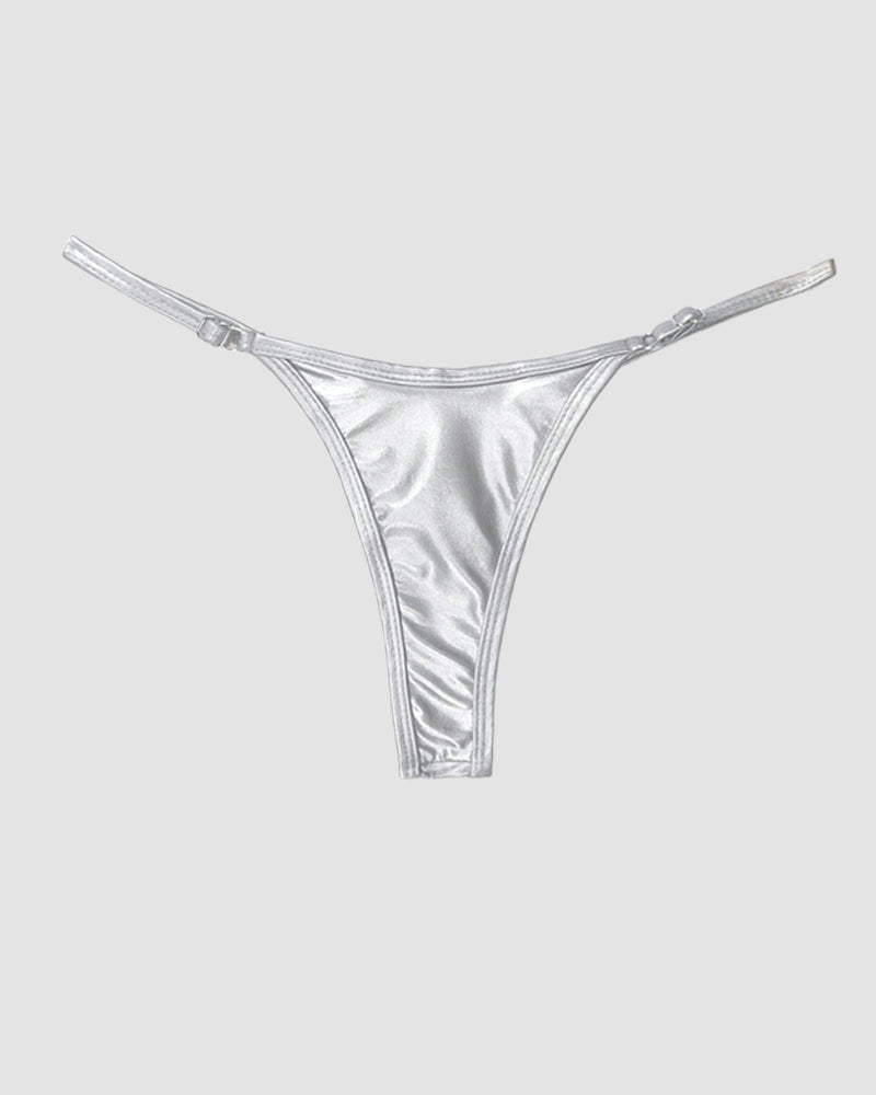Metallic Faux Leather Adjustable Strappy Thong