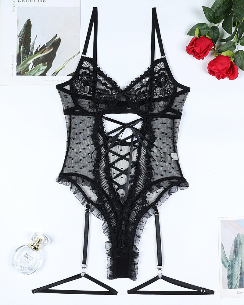 ⚡Flash Sale-Lace Hollow Cross Strap Bodysuit