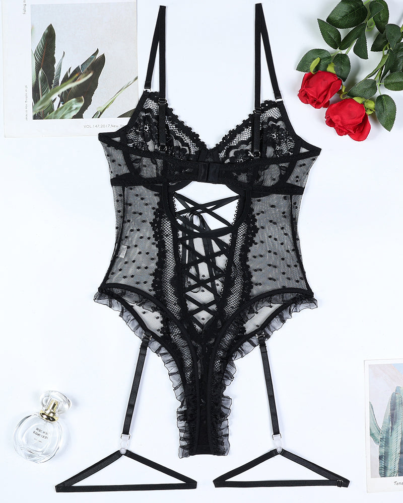 ⚡Flash Sale-Lace Hollow Cross Strap Bodysuit