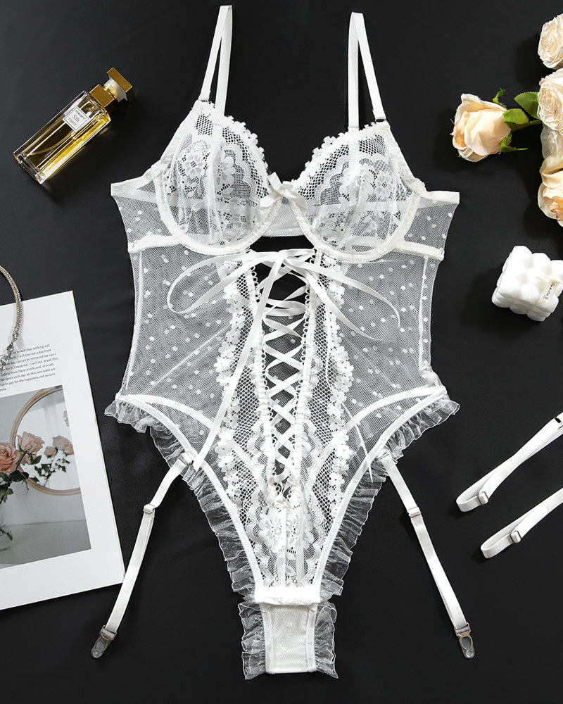 ⚡Flash Sale-Lace Hollow Cross Strap Bodysuit