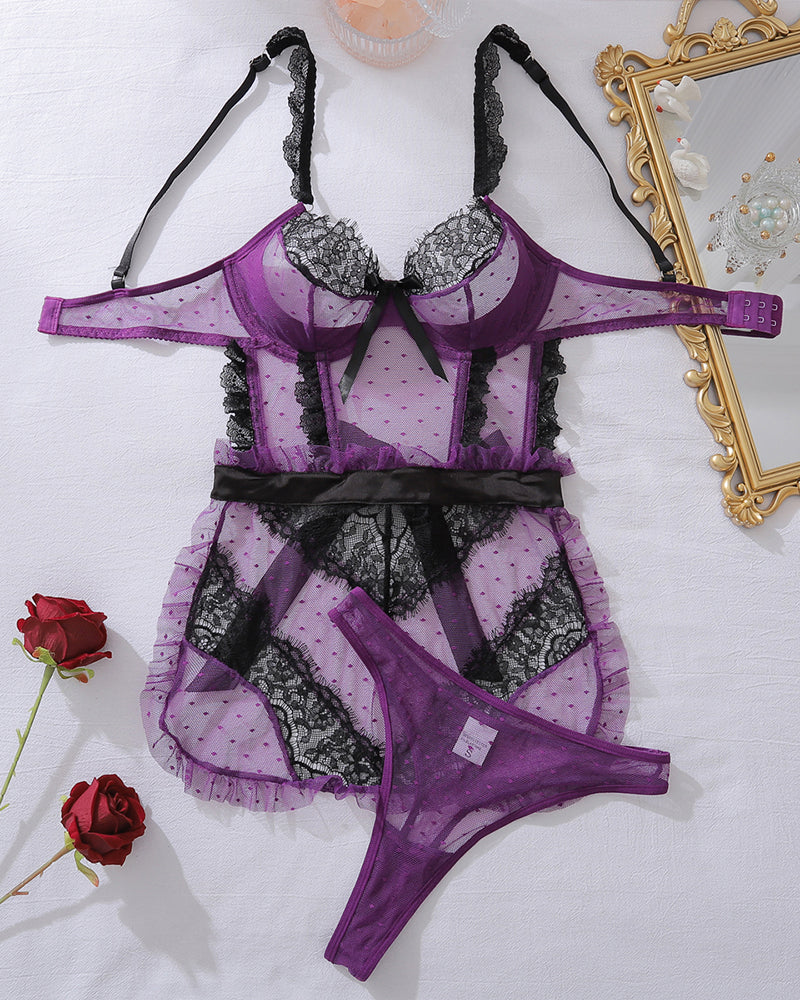 Mesh See-Through Hollow Backless Bra Set