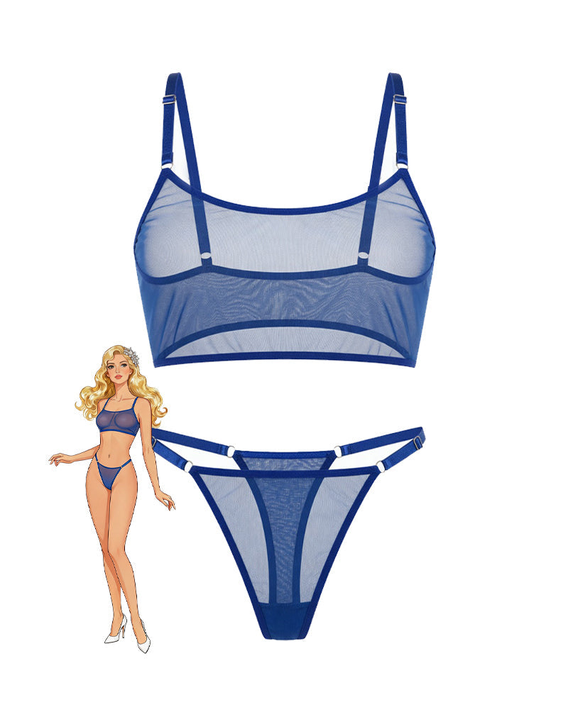 Mesh See-Through Camisole Bra 2-pcs Set