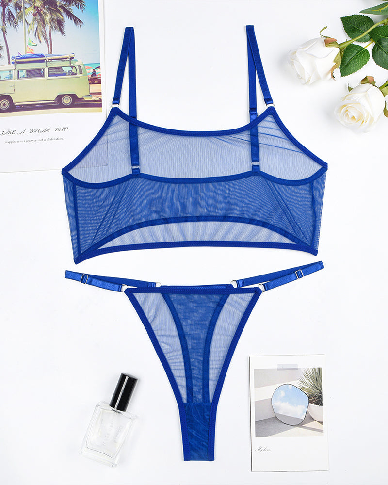 Mesh See-Through Camisole Bra 2-pcs Set