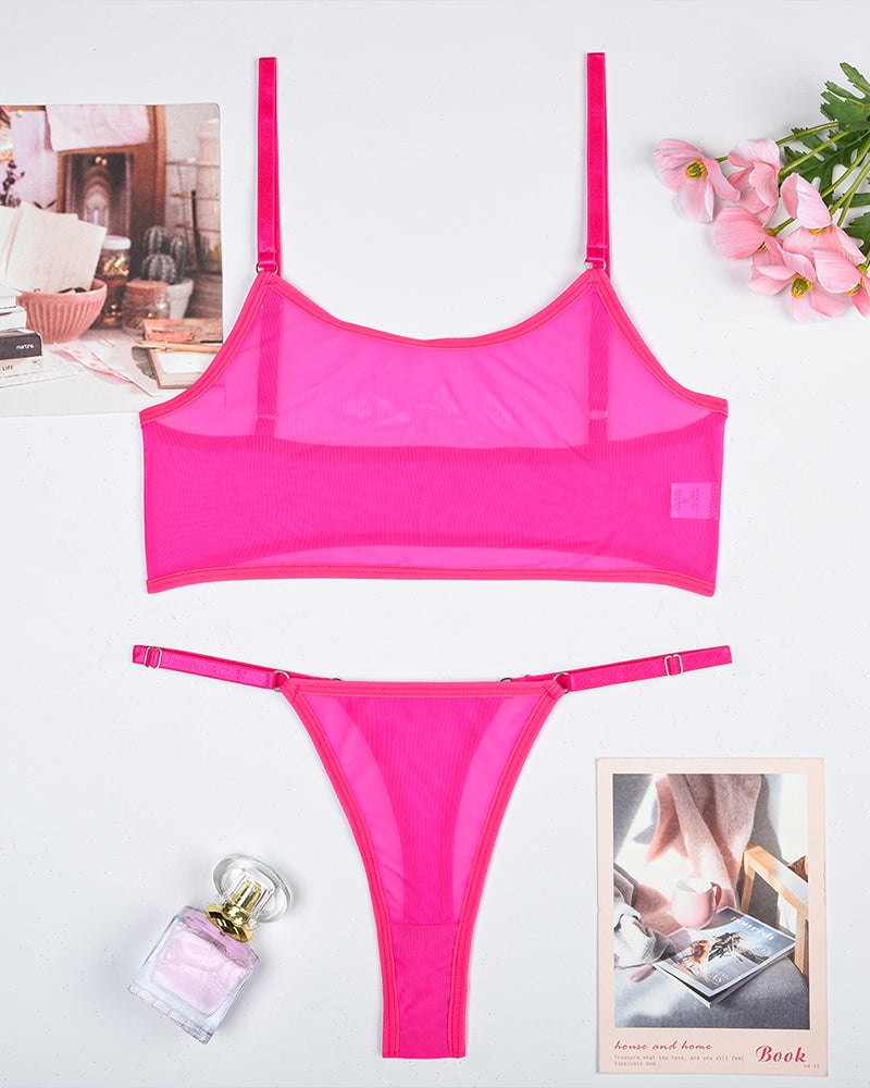 Mesh See-Through Camisole Bra 2-pcs Set