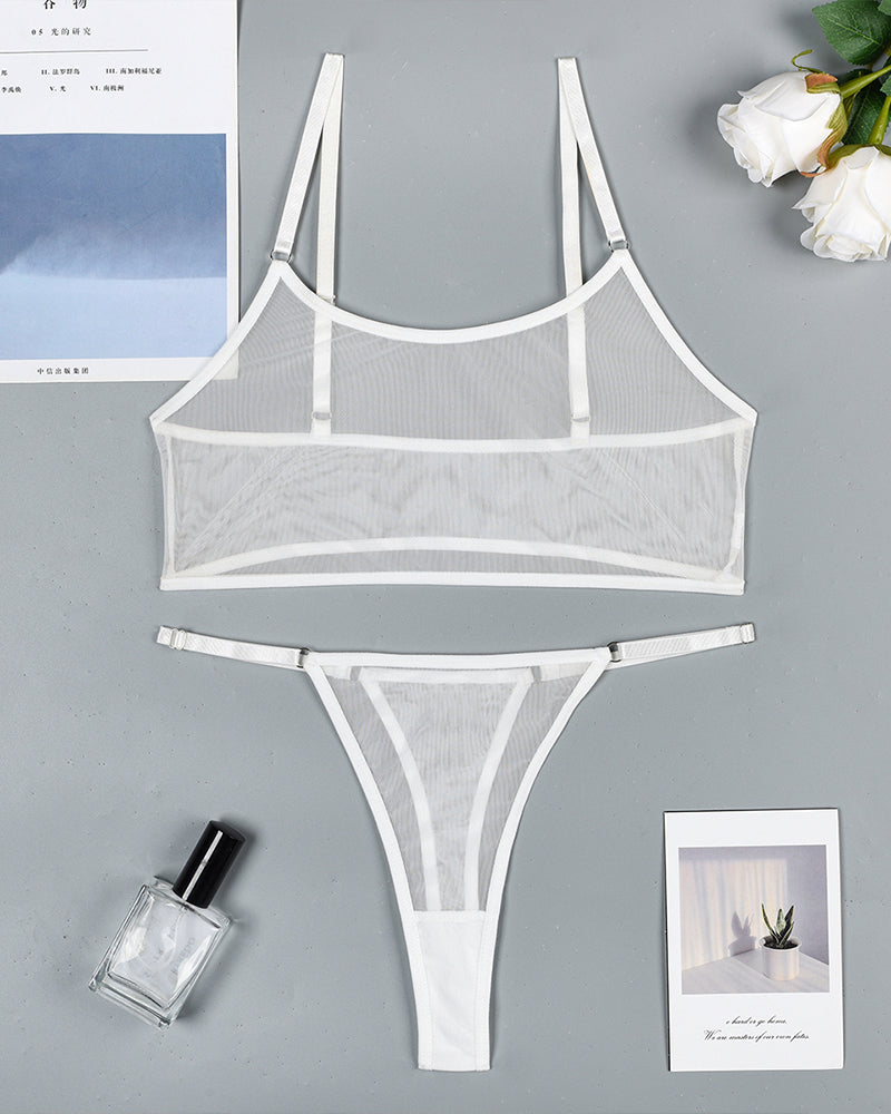 Mesh See-Through Camisole Bra 2-pcs Set