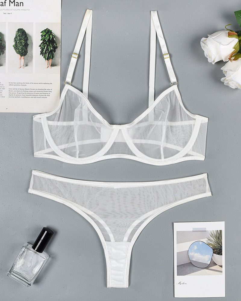 Sheer Mesh Underwire Bra with Panty Erotic Set