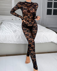 Floral Lace Unitard Jumpsuit