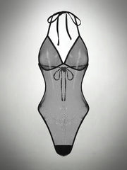 Halter Neck Backless Mini Bodysuit