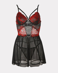 Lace Babydoll Chain Push Up with Garter Belt