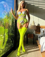 Embroidered Floral Corset Bones Lingerie Set