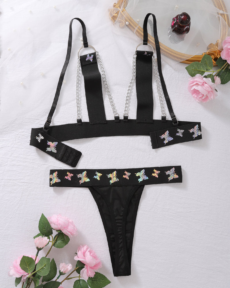 ⚡Flash Sale-Dazzling Color Butterfly Hollow Chain Bra Sets