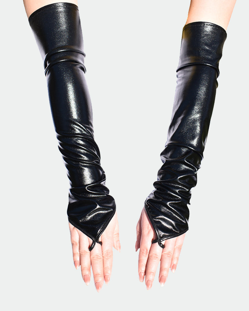 PU Leather Fingerless Floral Gloves