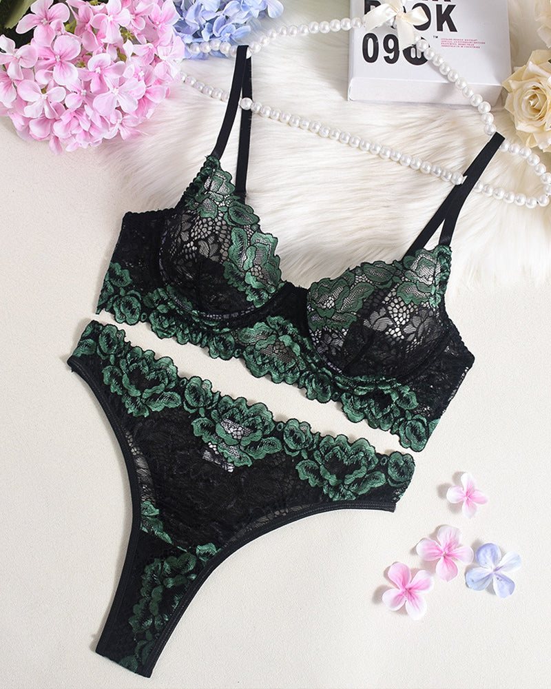⚡Color Trim Lace Underwire Bra Panty Sets