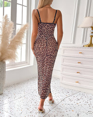 Hollow Leopard High Slit Dress+Thong