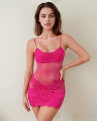 Floral Embroidery Mesh Chemises Dress