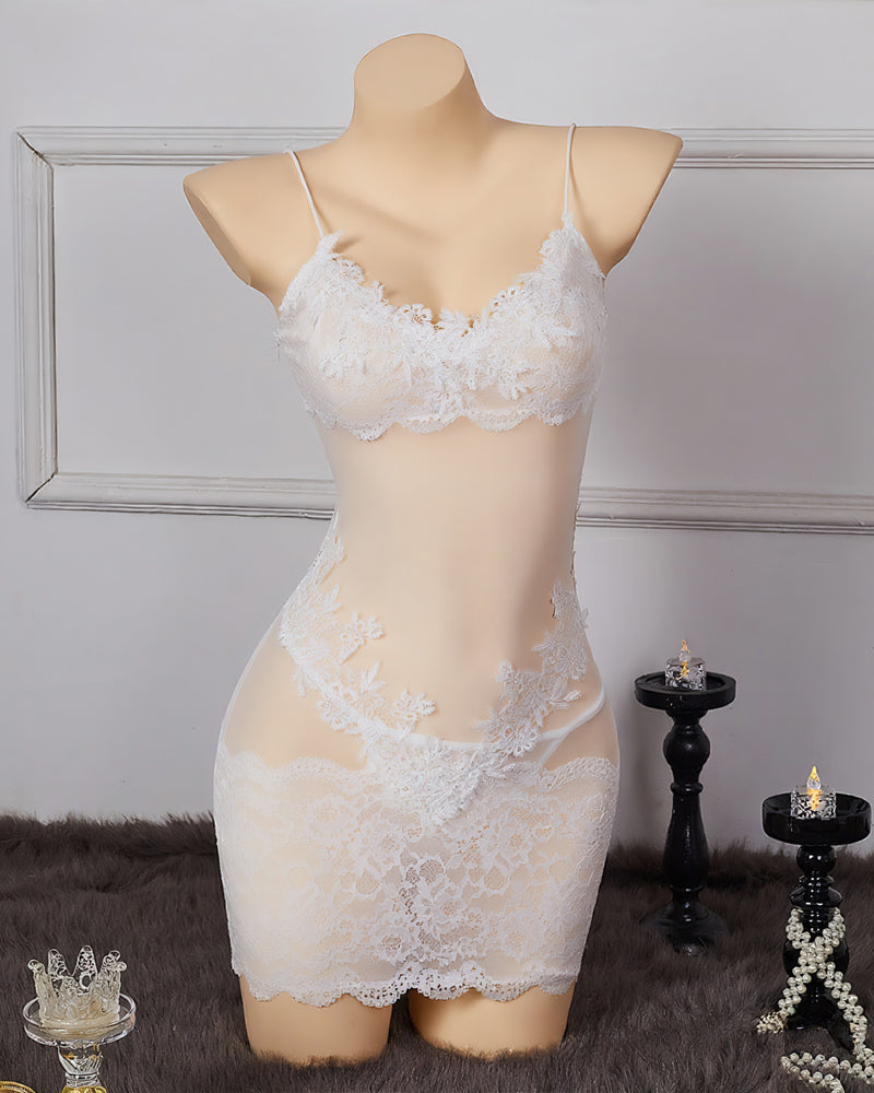Floral Embroidery Mesh Chemises Dress