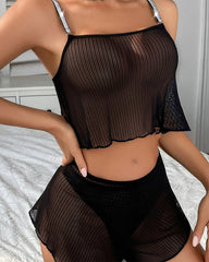 Mesh Sheer Tank Tops Shorts Pajamas Sets