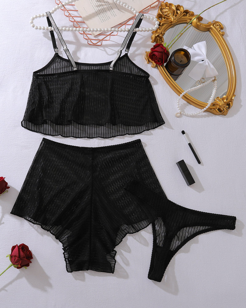 Mesh Sheer Tank Tops Shorts Pajamas Sets