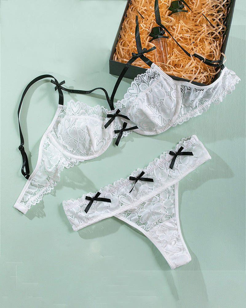 Lace Bow Erotic Bra Panty Set